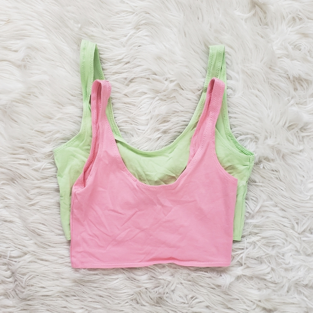NEW Topshop Pink and Lime Cropped Camisole Top Set